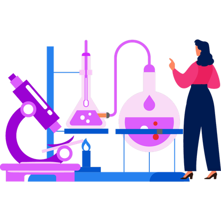 Girl is looking at the experimental equipment  일러스트레이션
