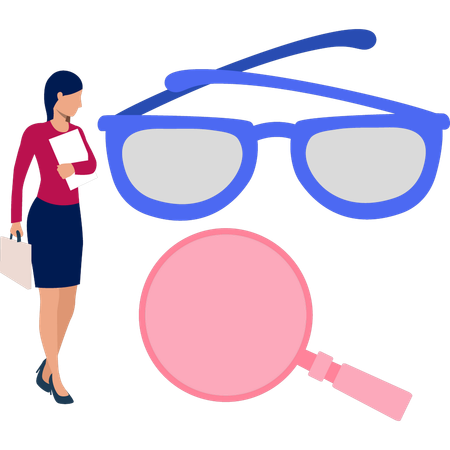 Girl is looking at the eye glasses  Illustration