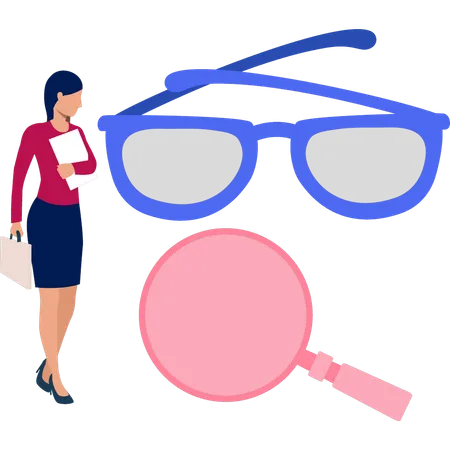 Girl is looking at the eye glasses  Illustration