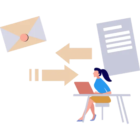 Girl is looking at the file conversion into mail data  Illustration
