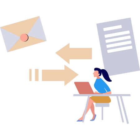 Girl is looking at the file conversion into mail data  Illustration