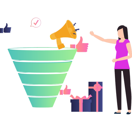 Girl is looking at the funnel  Illustration