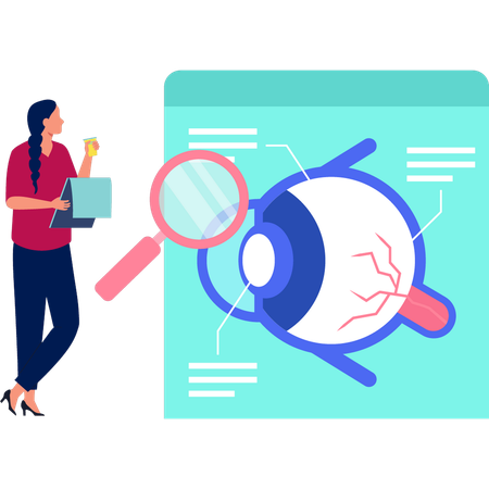 Girl is looking at the human eye ball  Illustration