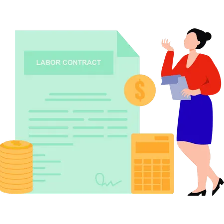 The Girl Is Looking At The Labor Contract Illustration