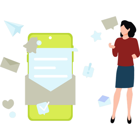 Girl is looking at the mail notification on mobile  Illustration