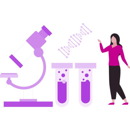 Girl is looking at the microscope  일러스트레이션