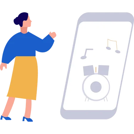 Girl is looking at the mobile phone  Illustration