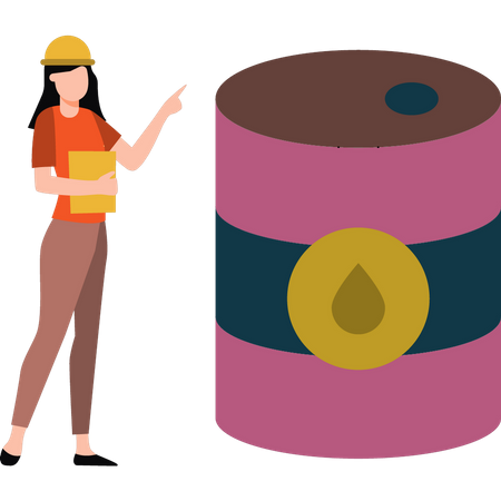 Girl is looking at the oil barrel  Illustration
