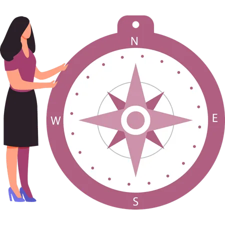 The Girl Is Looking At The Points On Compass Illustration