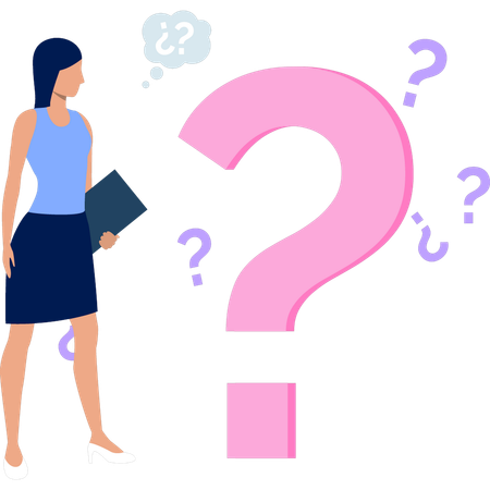 Girl is looking at the question mark  イラスト
