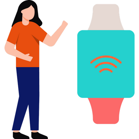 Girl is looking at the smart watch  Illustration