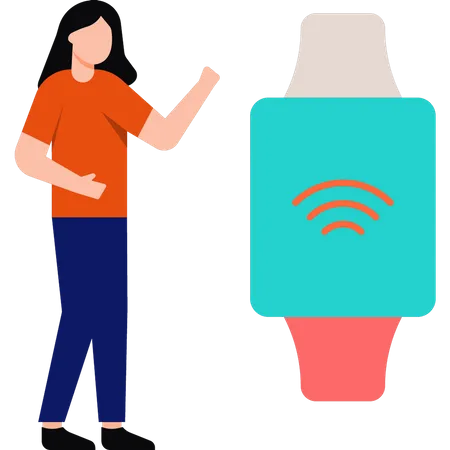 The Girl Is Looking At The Smart Watch Illustration