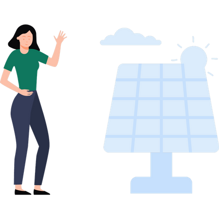 Girl is looking at the solar panel  Illustration