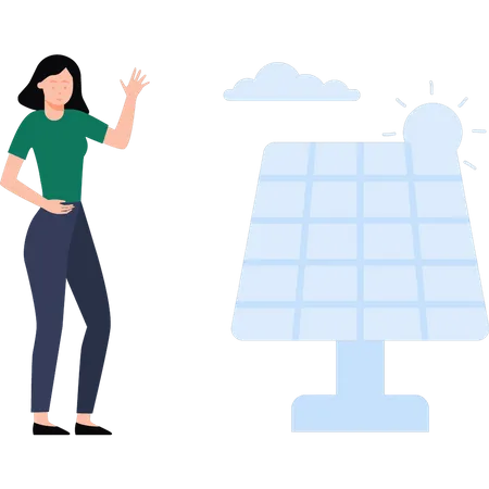 The Girl Is Looking At The Solar Panel Illustration