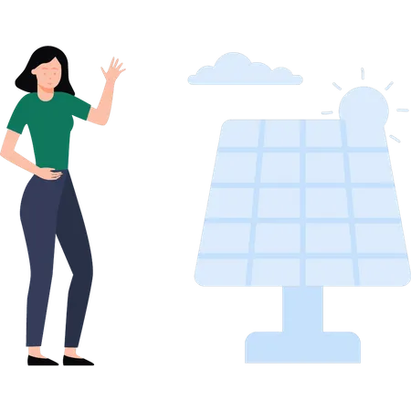 Girl is looking at the solar panel  Illustration