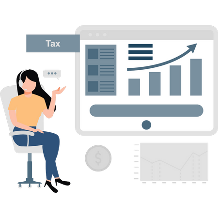 Girl is looking at the tax graph.  Illustration