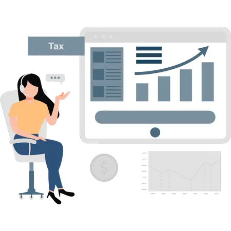 Girl is looking at the tax graph.  Illustration