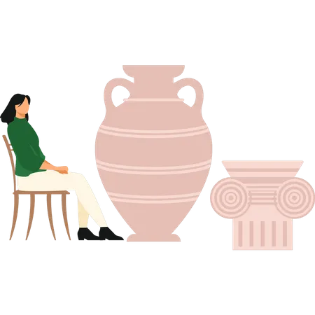 The Girl Is Looking At The Vase Illustration