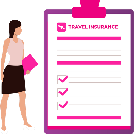 Girl is looking at travel insurance  Illustration