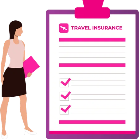 The Girl Is Looking At Travel Insurance Illustration
