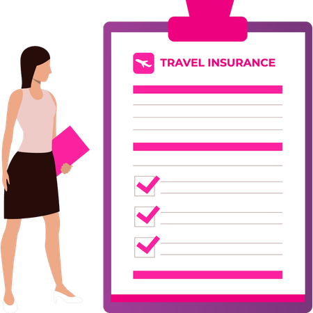 Girl is looking at travel insurance  Illustration