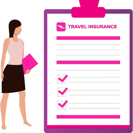 Girl is looking at travel insurance  Illustration