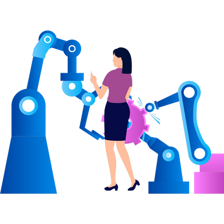 Girl is looking at working machine  Illustration