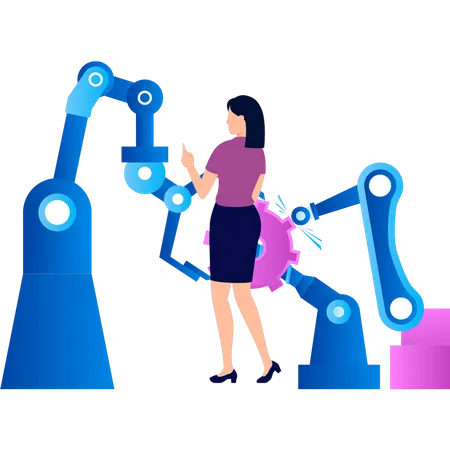 Girl is looking at working machine  Illustration