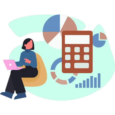 Girl is looking character counting credit rating  Illustration