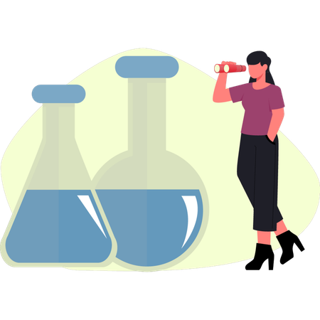 Girl is looking chemical flask  Illustration