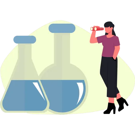 Girl is looking chemical flask  Illustration