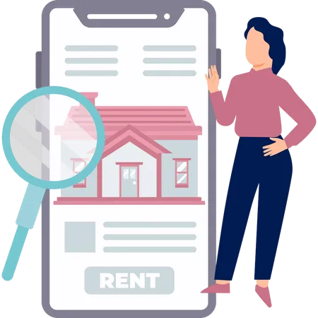 Girl is looking for a house to rent  Illustration