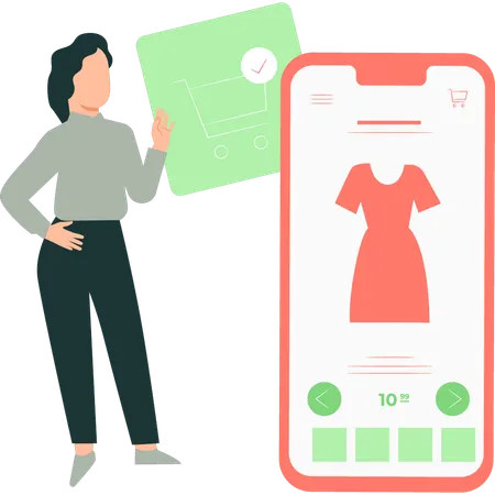 Girl is looking for clothes online  Illustration