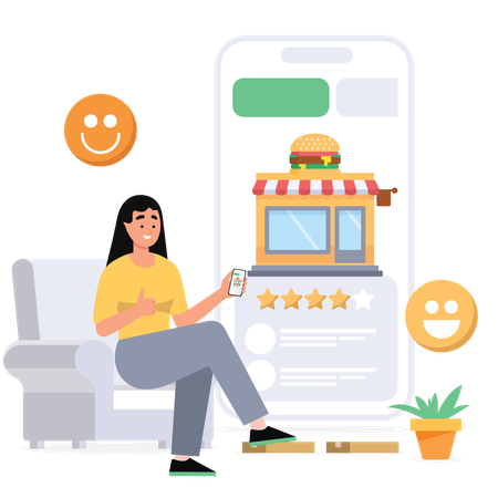 Girl is looking for good restaurant  Illustration