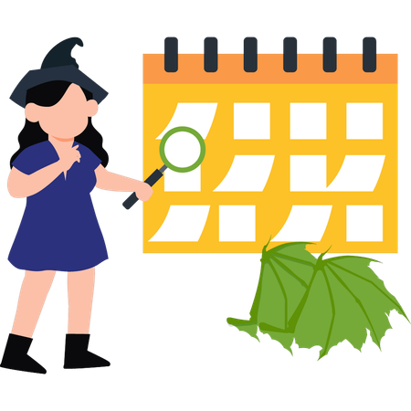 Girl is looking for Halloween day on the calendar  Illustration