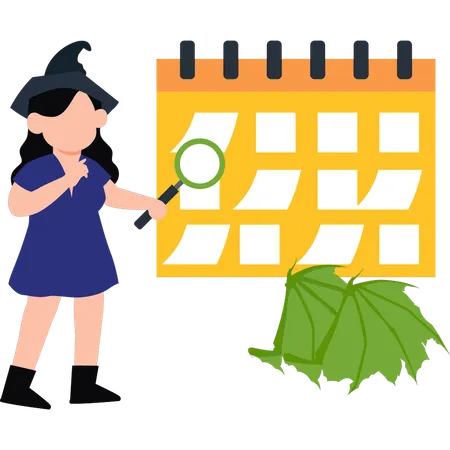 Girl is looking for Halloween day on the calendar  Illustration
