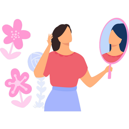 Girl is looking in the mirror  Illustration