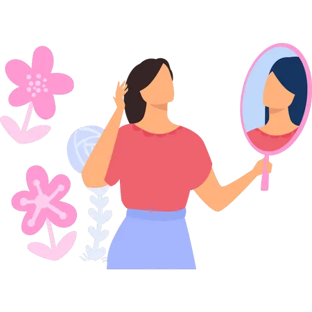 The Girl Is Looking In The Mirror Illustration