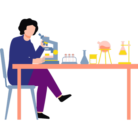 Girl is looking into the microscope  Illustration