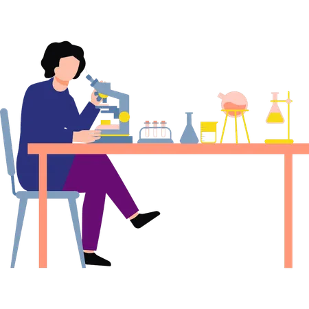 Girl is looking into the microscope  Illustration