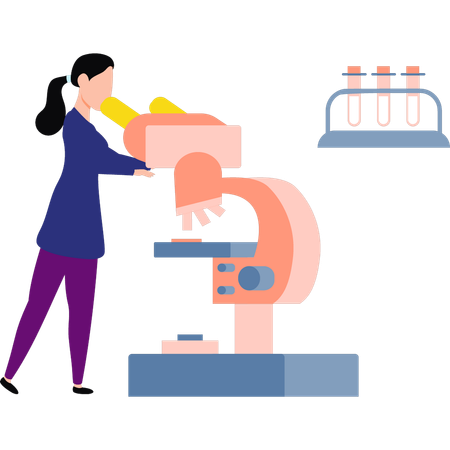Girl is looking into the microscope  일러스트레이션