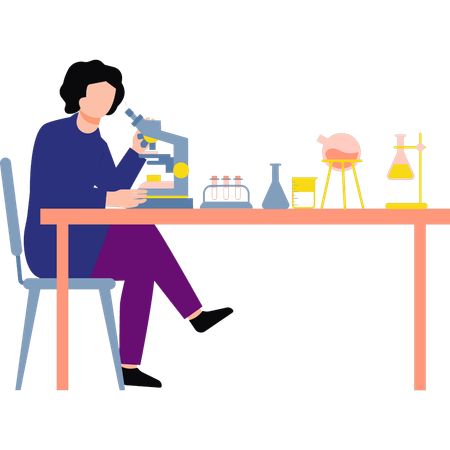 Girl is looking into the microscope  일러스트레이션