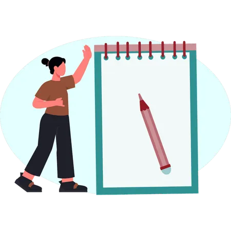 Girl is looking pen paper  Illustration