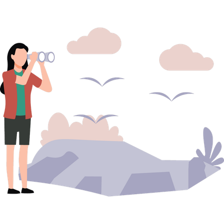 Girl is looking through the binoculars  Illustration