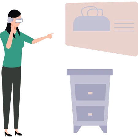 The Girl Is Looking Through VR Glasses Illustration