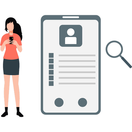 Girl is looking user profile on mobile  Illustration