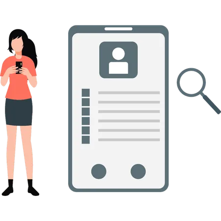 Girl is looking user profile on mobile  Illustration