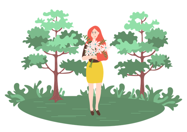 Girl is lost in forest  イラスト