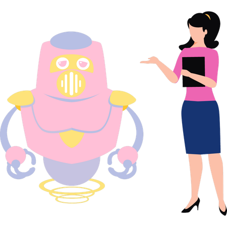 Girl is making changes an automated robot  Illustration
