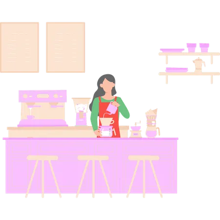 A Girl Is Making Coffee Illustration